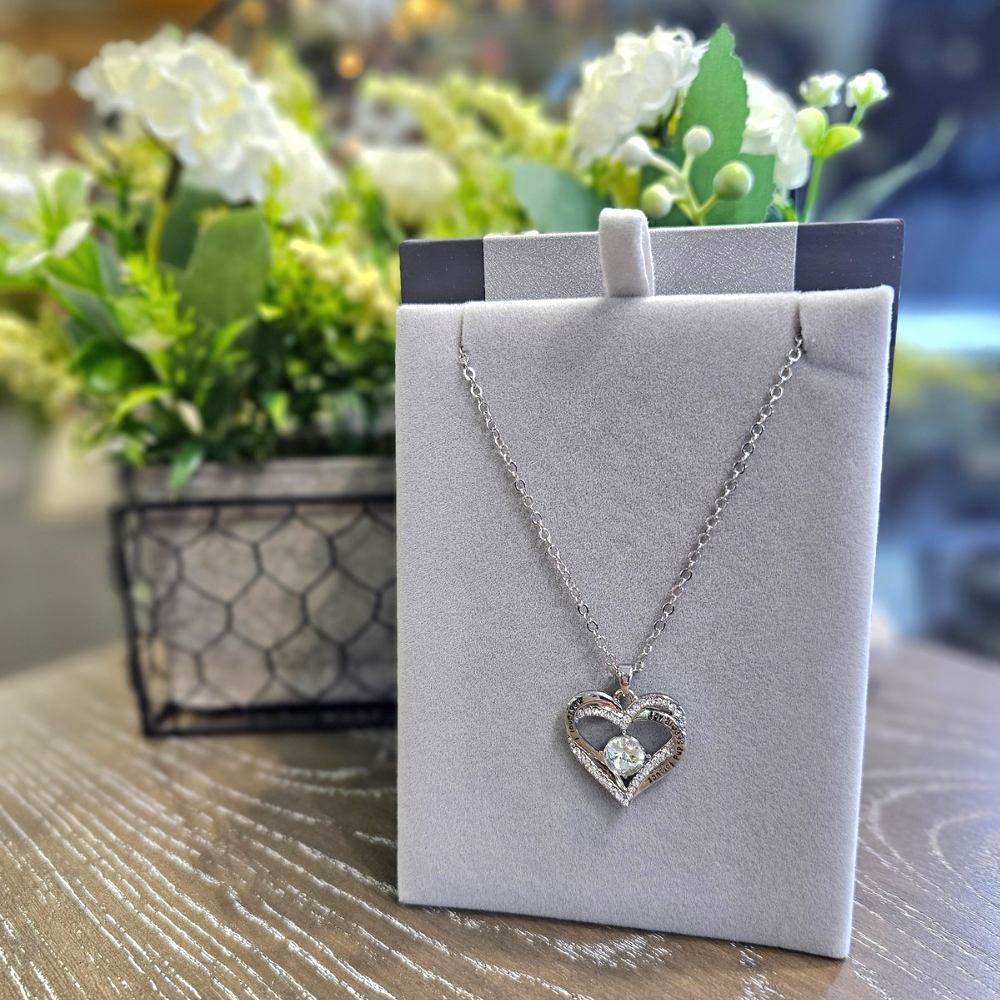 Silver Double Heart With Diamante Necklace