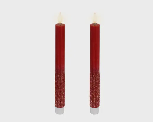 LED Red Glitter Taper Candles H:24.5CM
