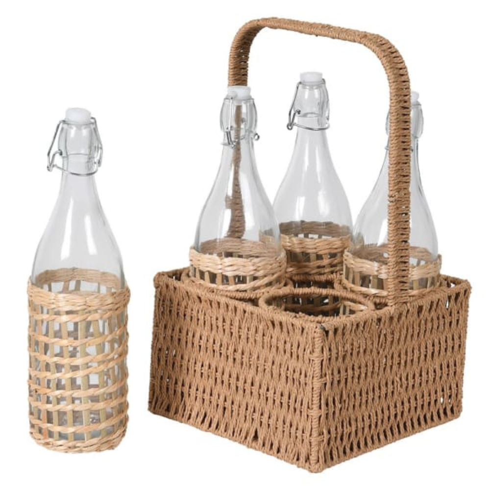 Bottles and Wicker Basket Holder