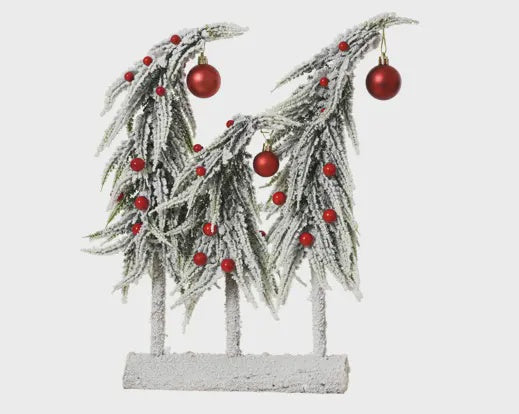 Set Of 3 Snowy Tree with Red Bauble