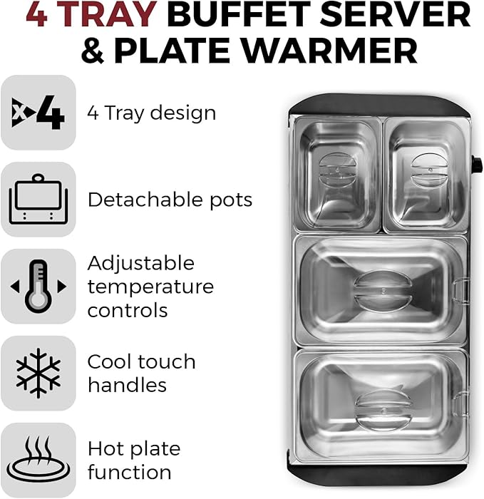 4 Tray  Buffet Server & Plate Warmer