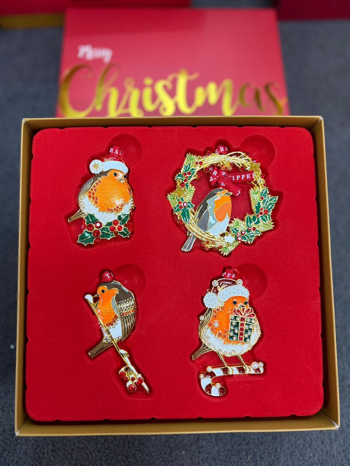 Robin Christmas Hanging Decorations, Set of 4