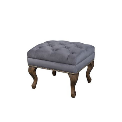 Button Back Arm Chair & Footstool- Grey
