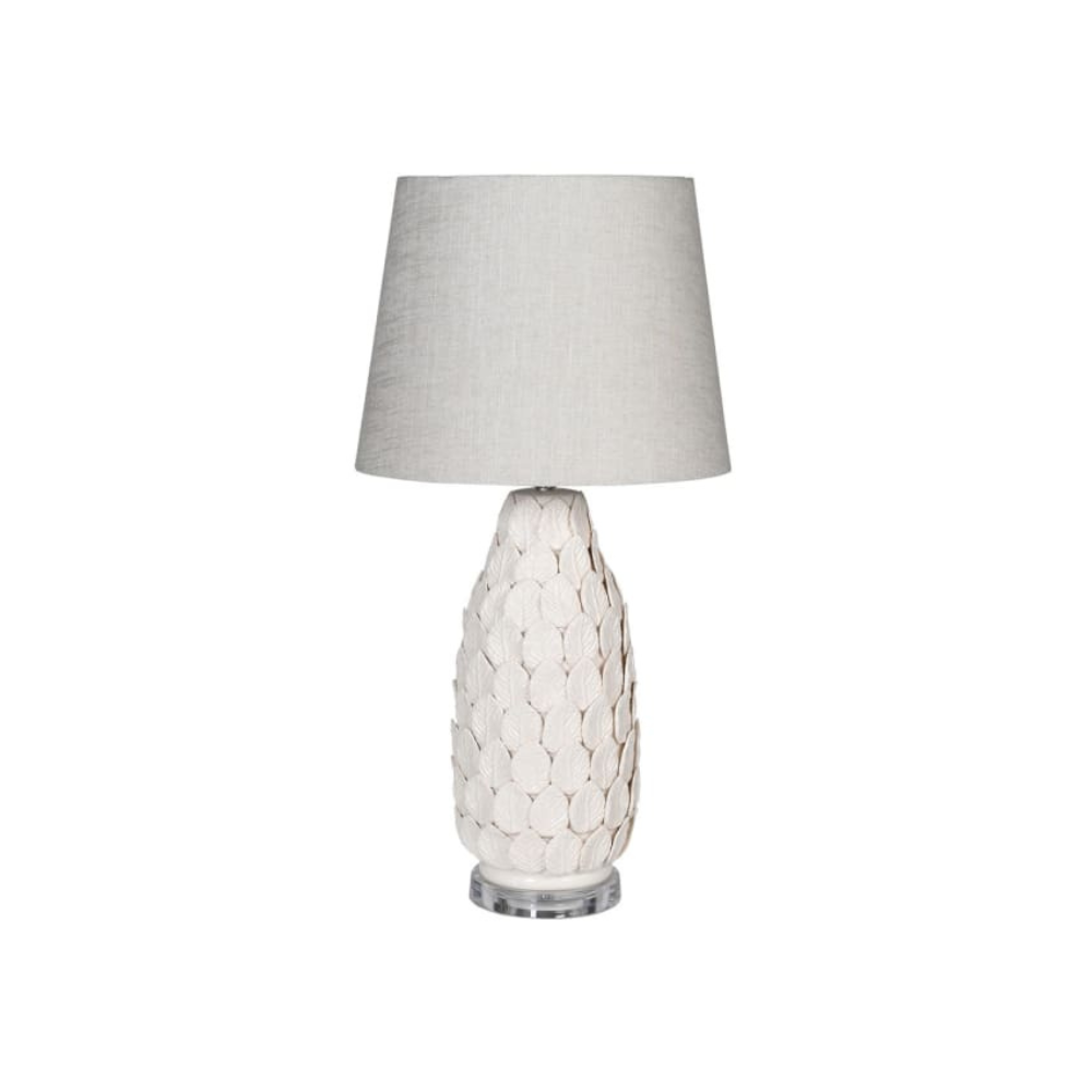 Ceramic Leaf Lamp with Acrylic Base and Linen Shade