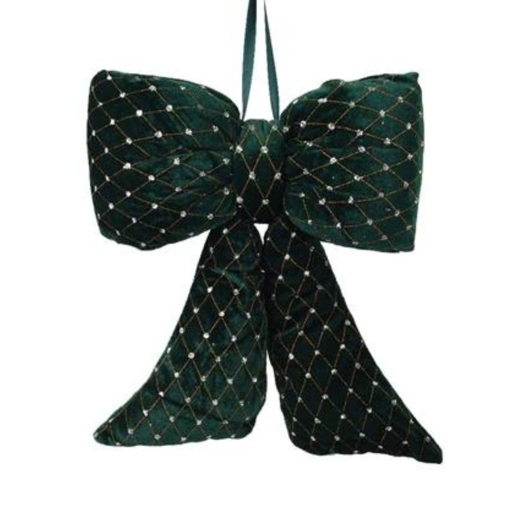 Dark Green & Gold Velvet Bow, 19cm