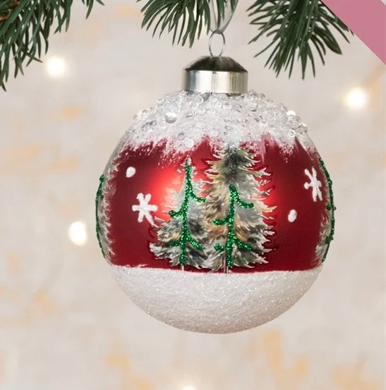 Red Glass Bauble with Trees