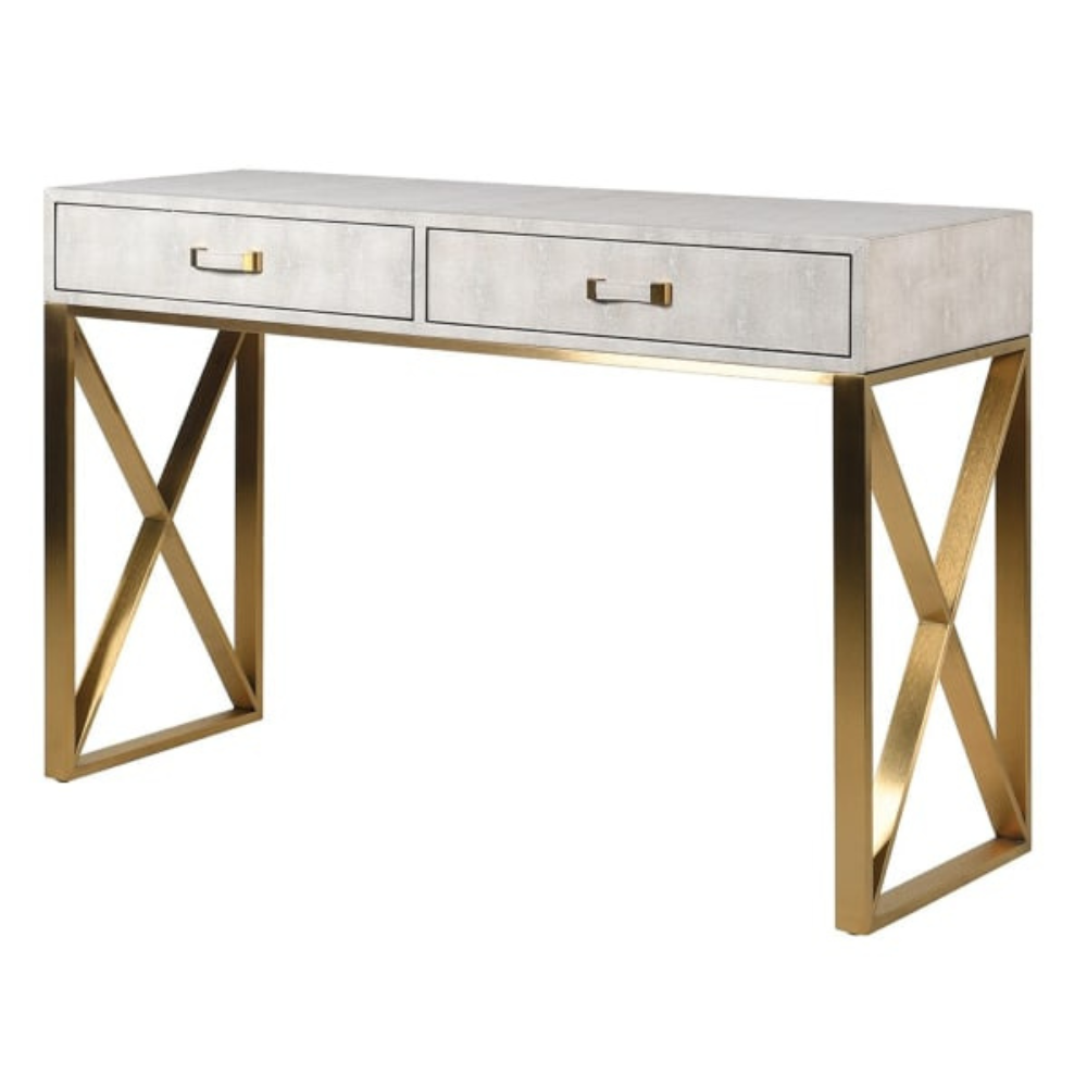 Maxim Ivory Faux Shagreen Console Table