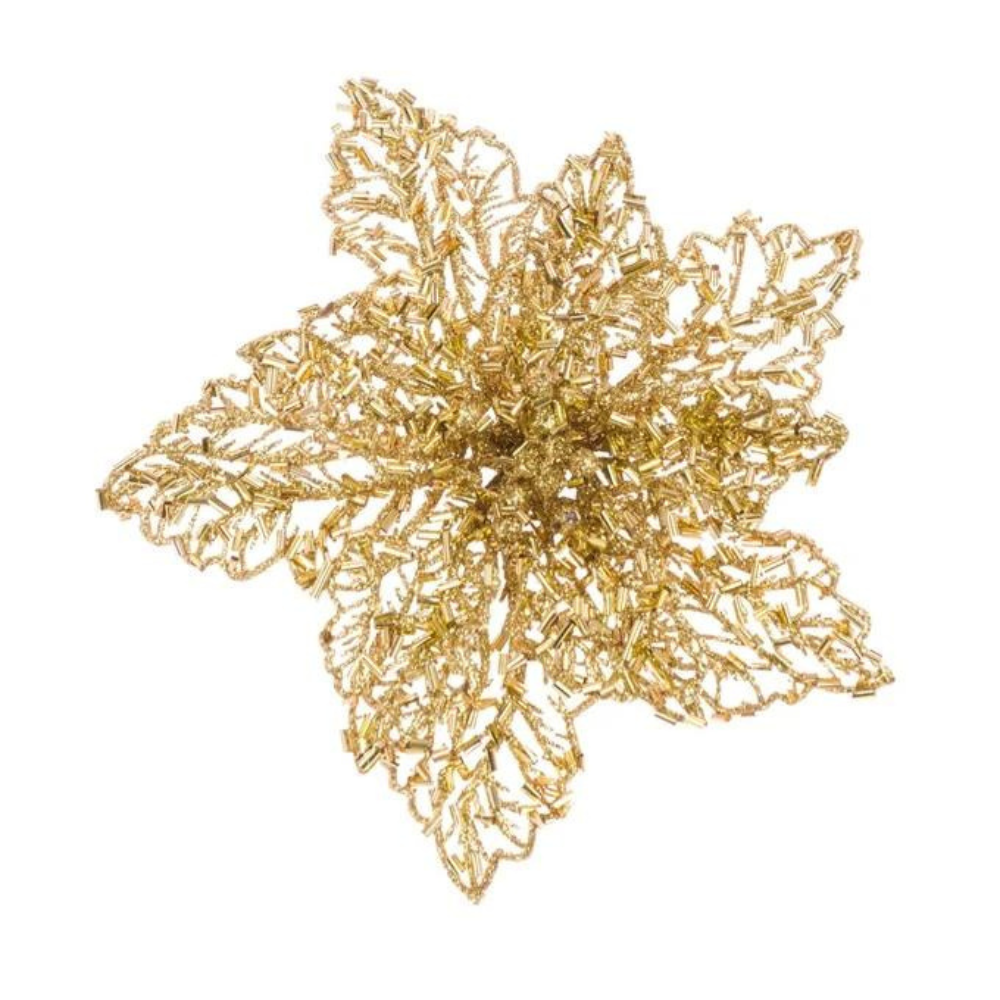 Beaded Poinsettia Clip, Gold