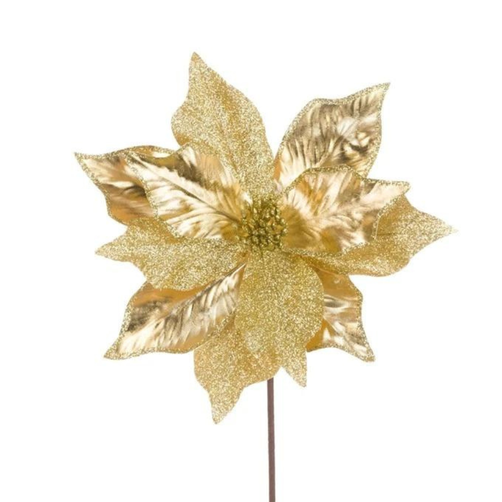 Glitter Poinsettia Spray, Gold