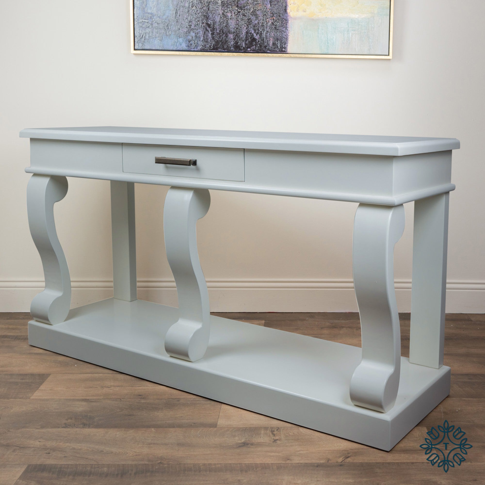 Grey Scroll Console Table