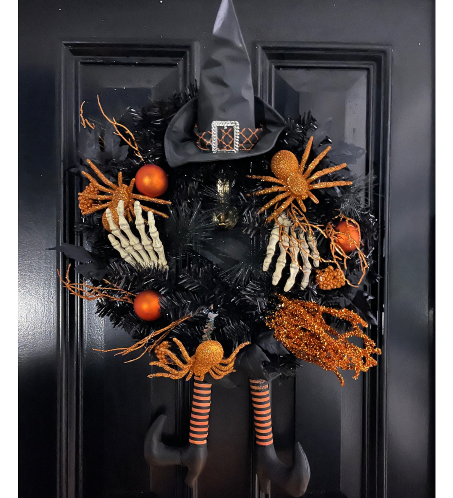 Witches Wreath with Skeleton & Spiders