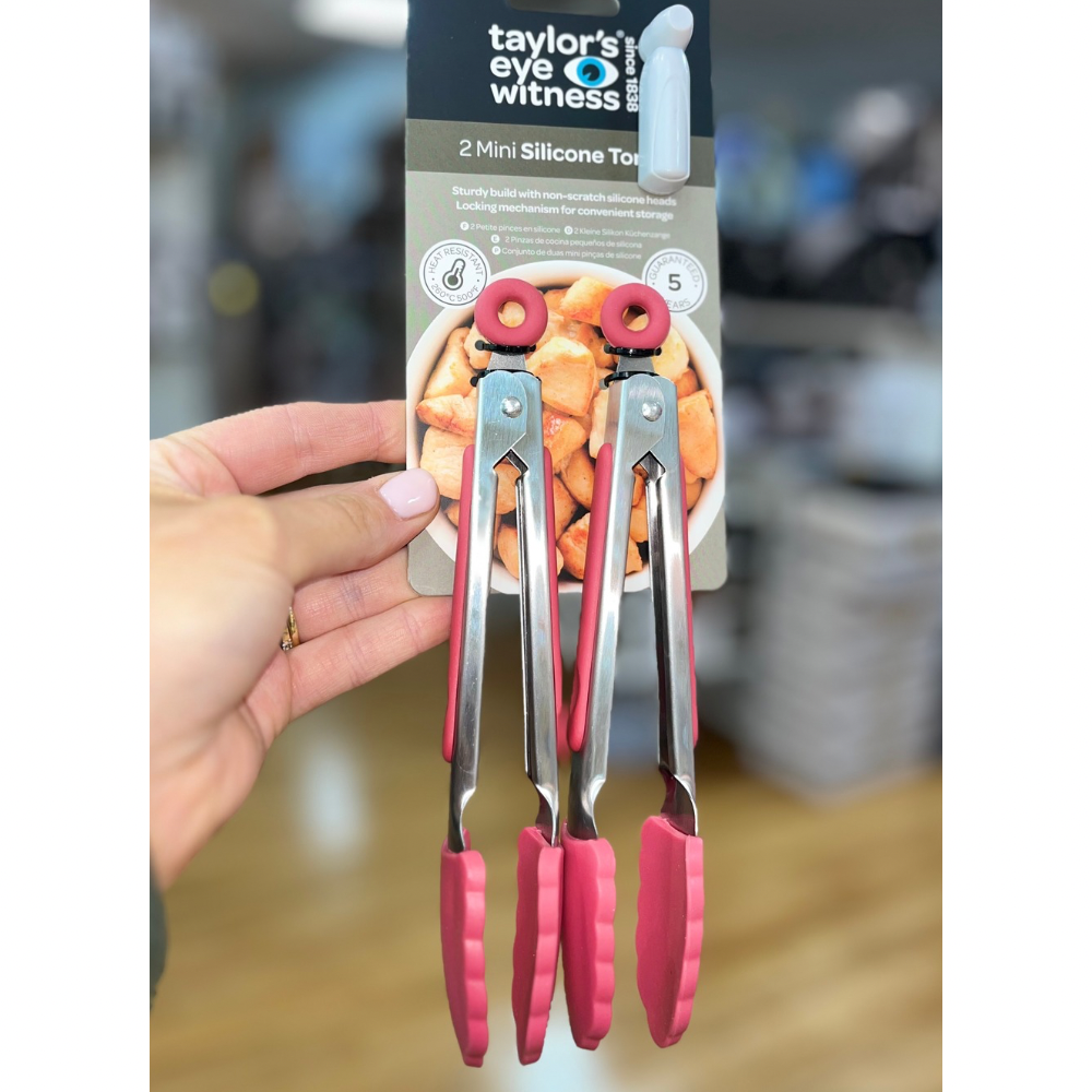 Set Of Two Mini Pink & Stainless Steel Tongs