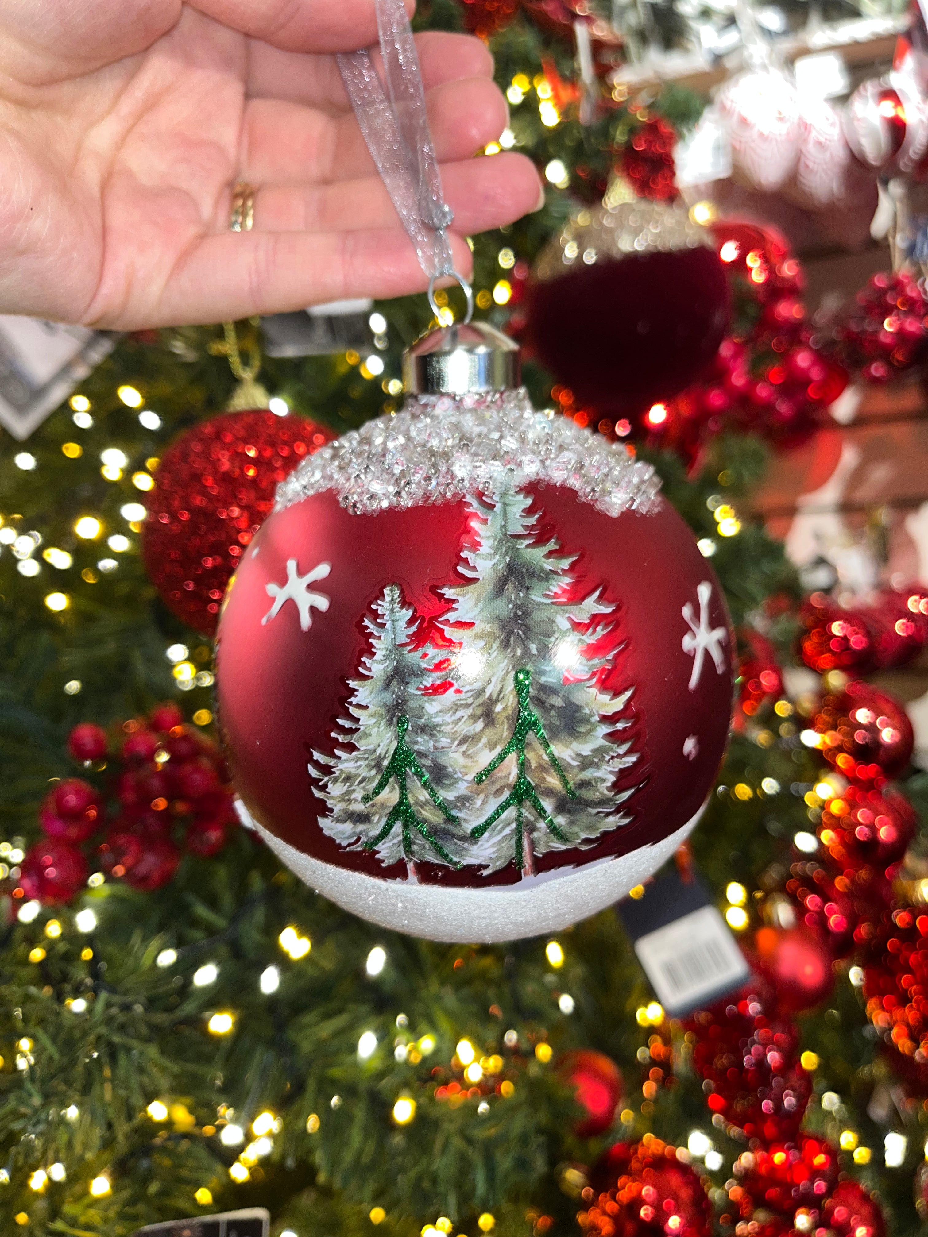 Red Glass Bauble with Trees
