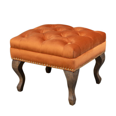 Button Back Arm Chair & Footstool- Burnt Orange