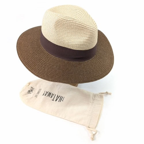Two Tone Panama Foldable Hat - Chocolate/Natural