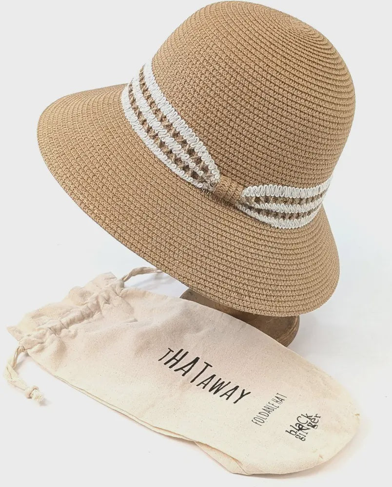 Rope & Lace Band Cloche Foldable Hat  - Dark Natural