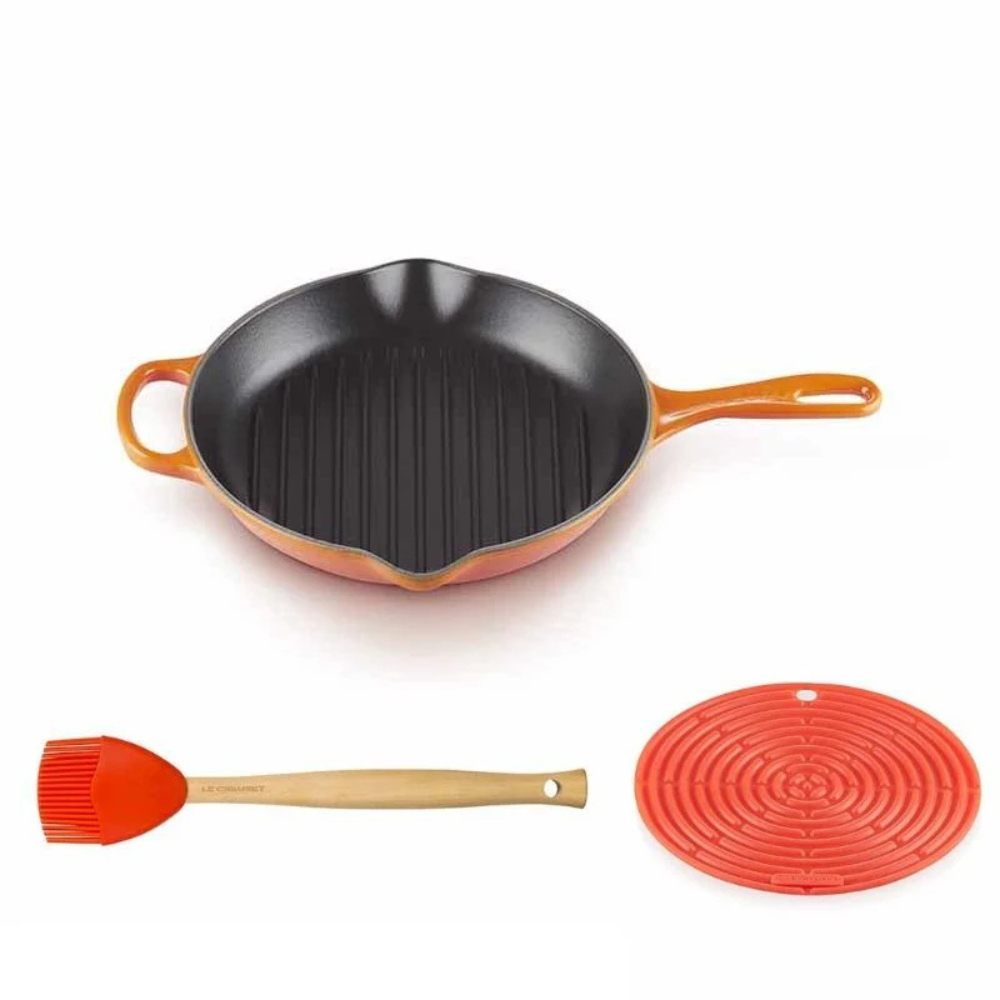 Cast Iron Round Grillit with FREE Accessories, 26cm Flame