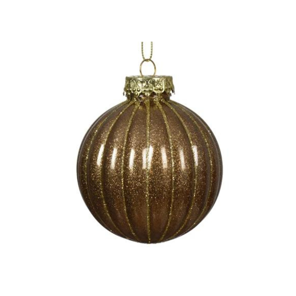 Peacan Brown Lines Bauble, 8cm