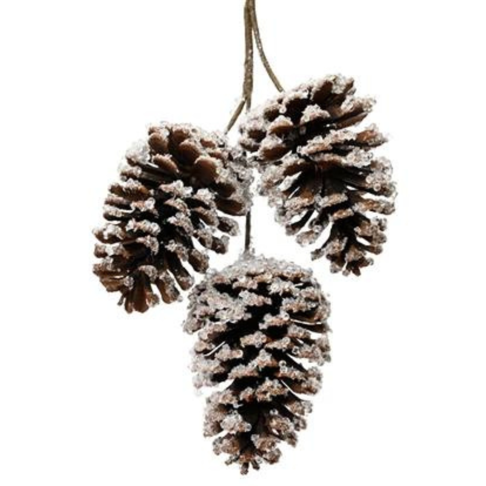 Sugar Coated Pinecone Bunch Hanging Decoration, Brown