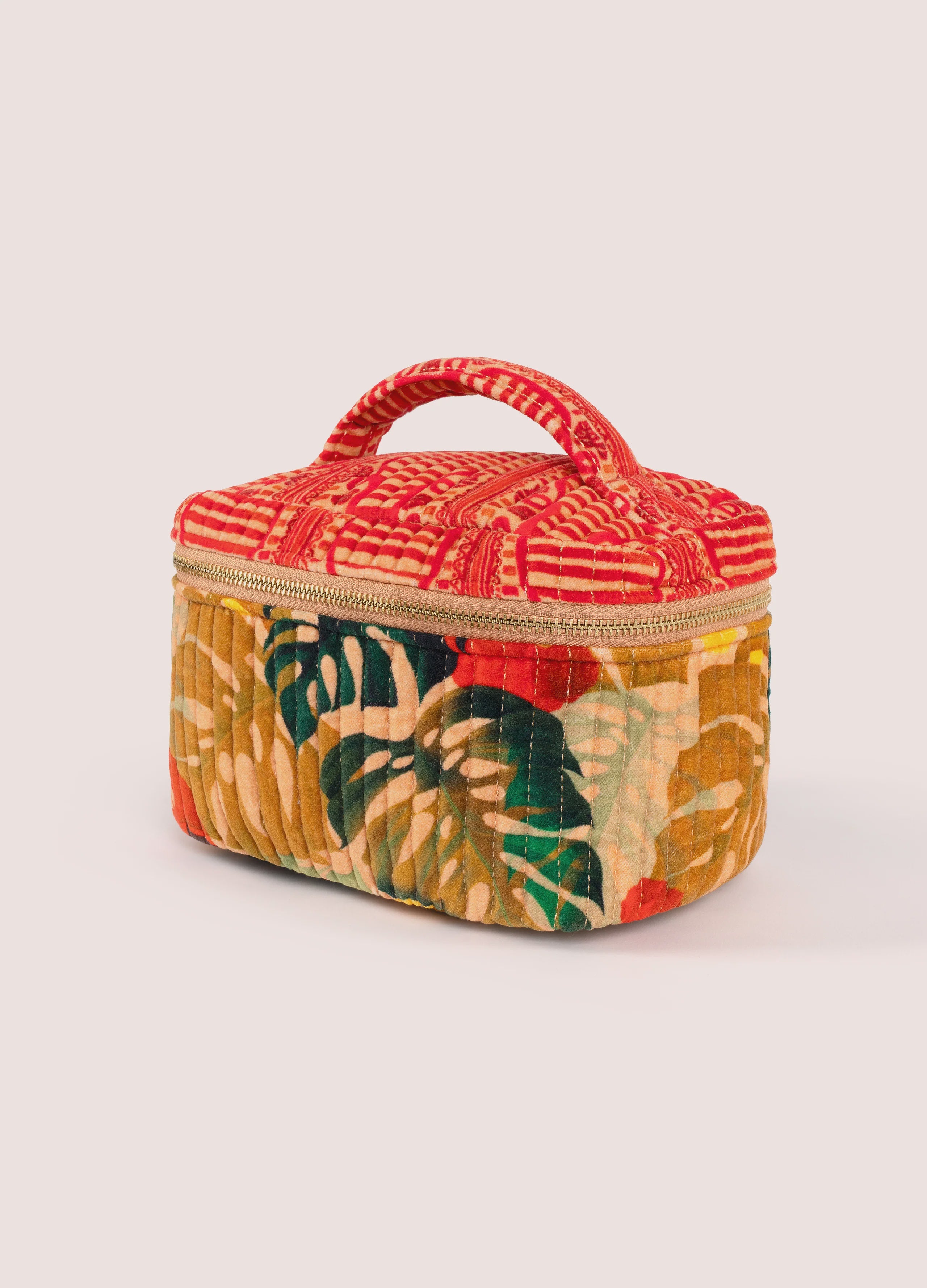 Quilted Velvet Vanity Case - Exotic Leaves