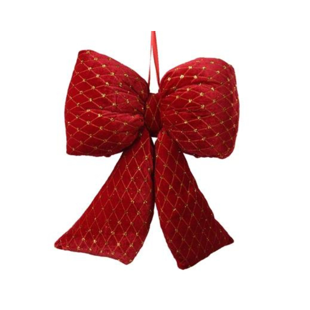 Red & Gold Velvet Bow, 19cm