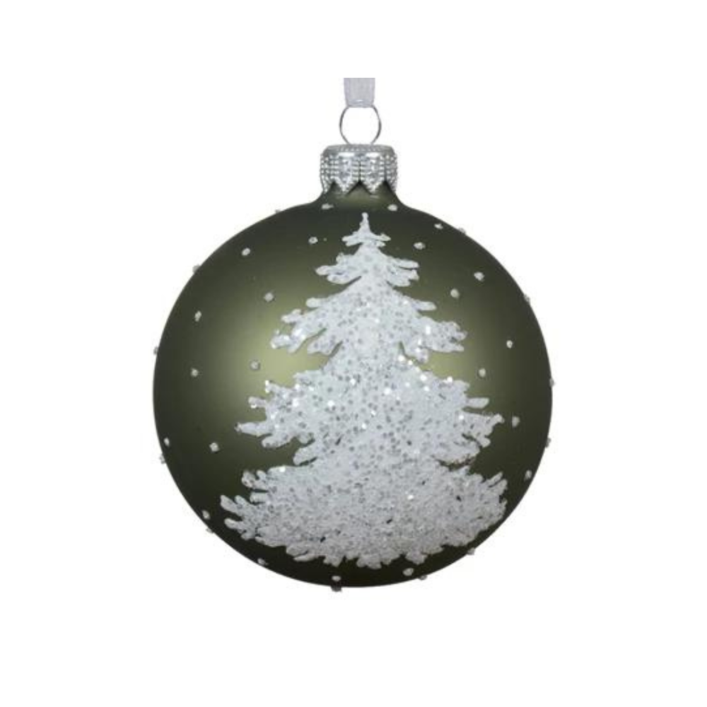 Rosemary Green Bauble With White Tree