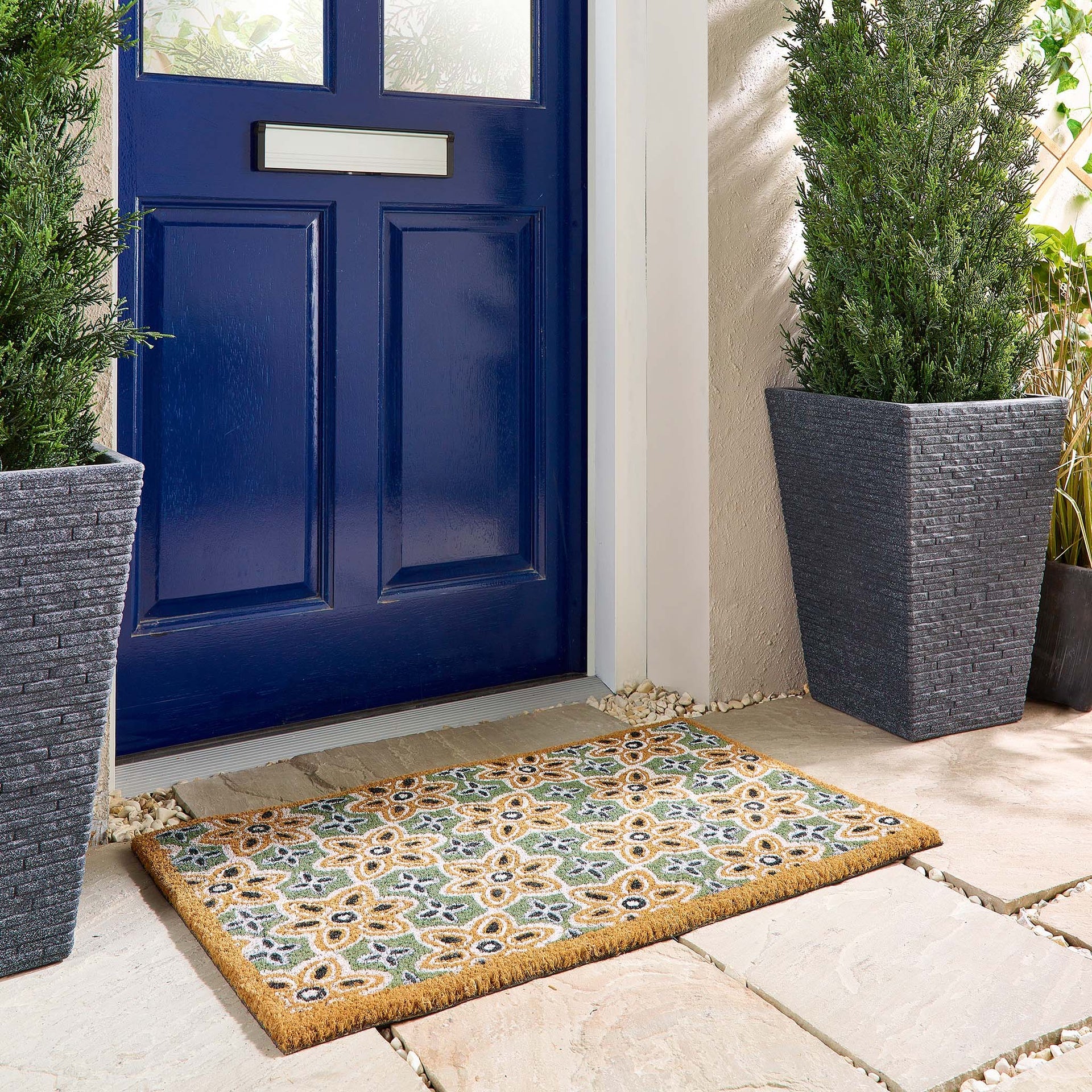 Sage Green Woodblock Coir Doormat