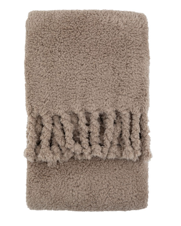 Fringed Teddy Throw Taupe, 130x170cm
