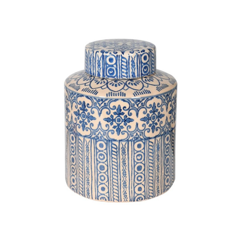 Small Blue & Beige Lisbon Lidded Jar