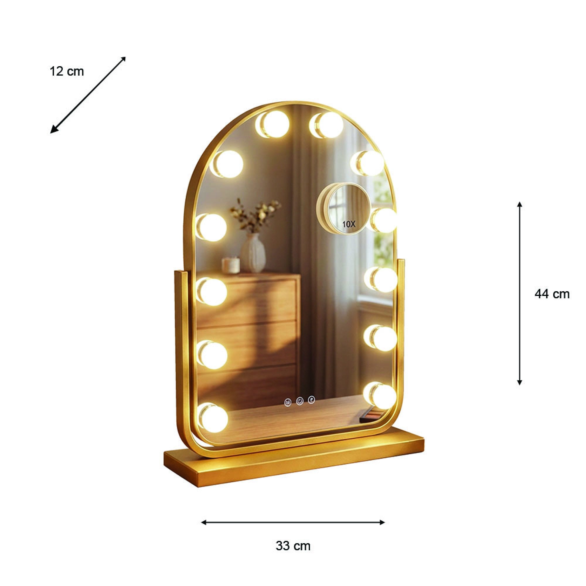 Hollywood Bulb Arch Vanity Mirror, Gold