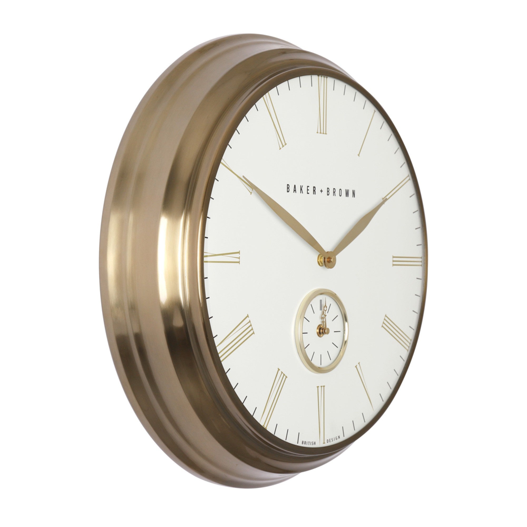 Baker & Brown Clock White/Brass 49cm