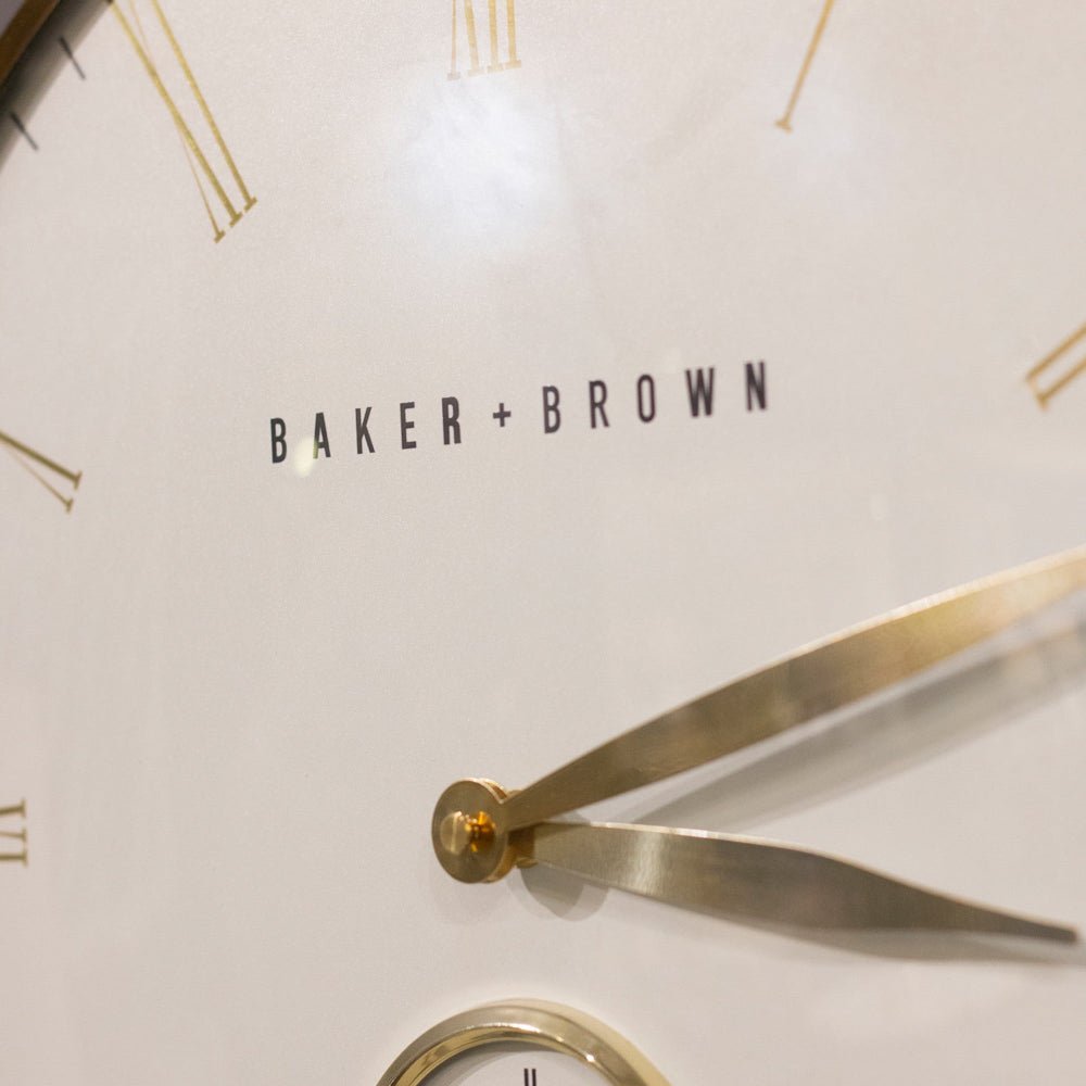 Baker & Brown Clock White/Brass 49cm