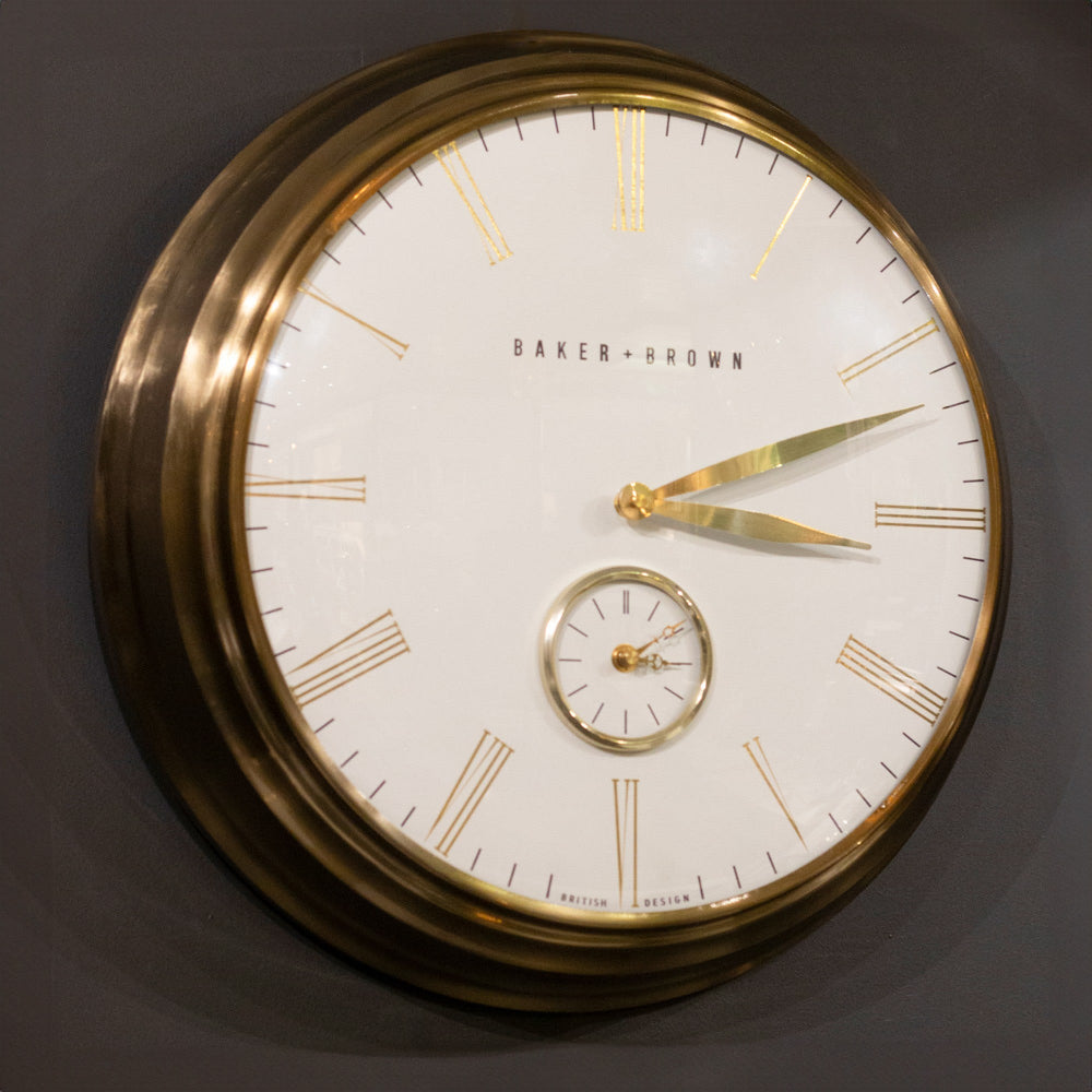 Baker & Brown Clock White/Brass 49cm