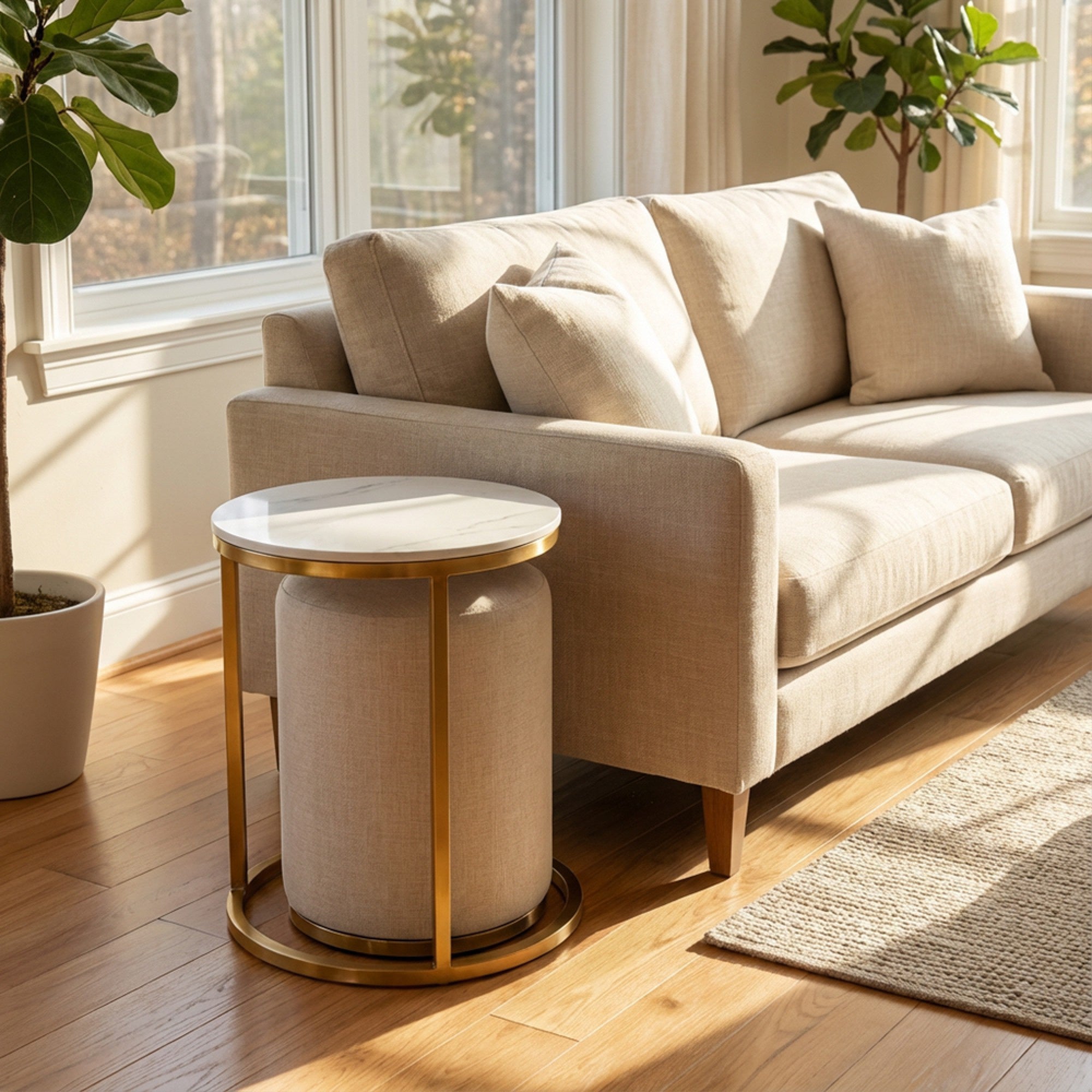 Vienna Marble Side Table & Pouffe Set