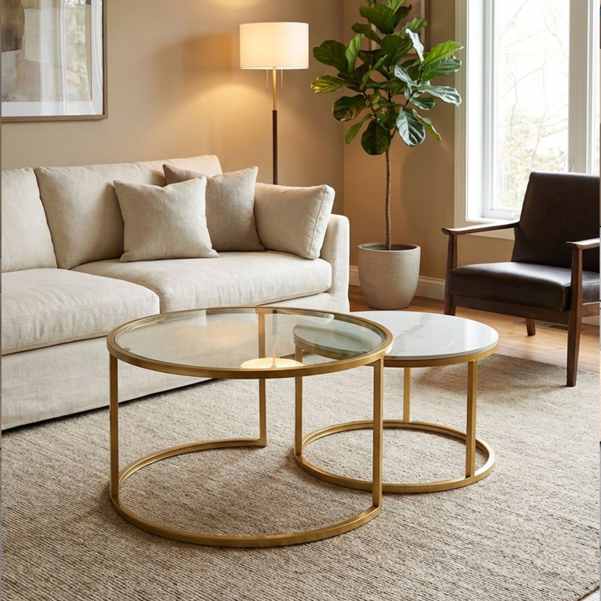 Salzberg S/2 Marble glass Coffee Tables