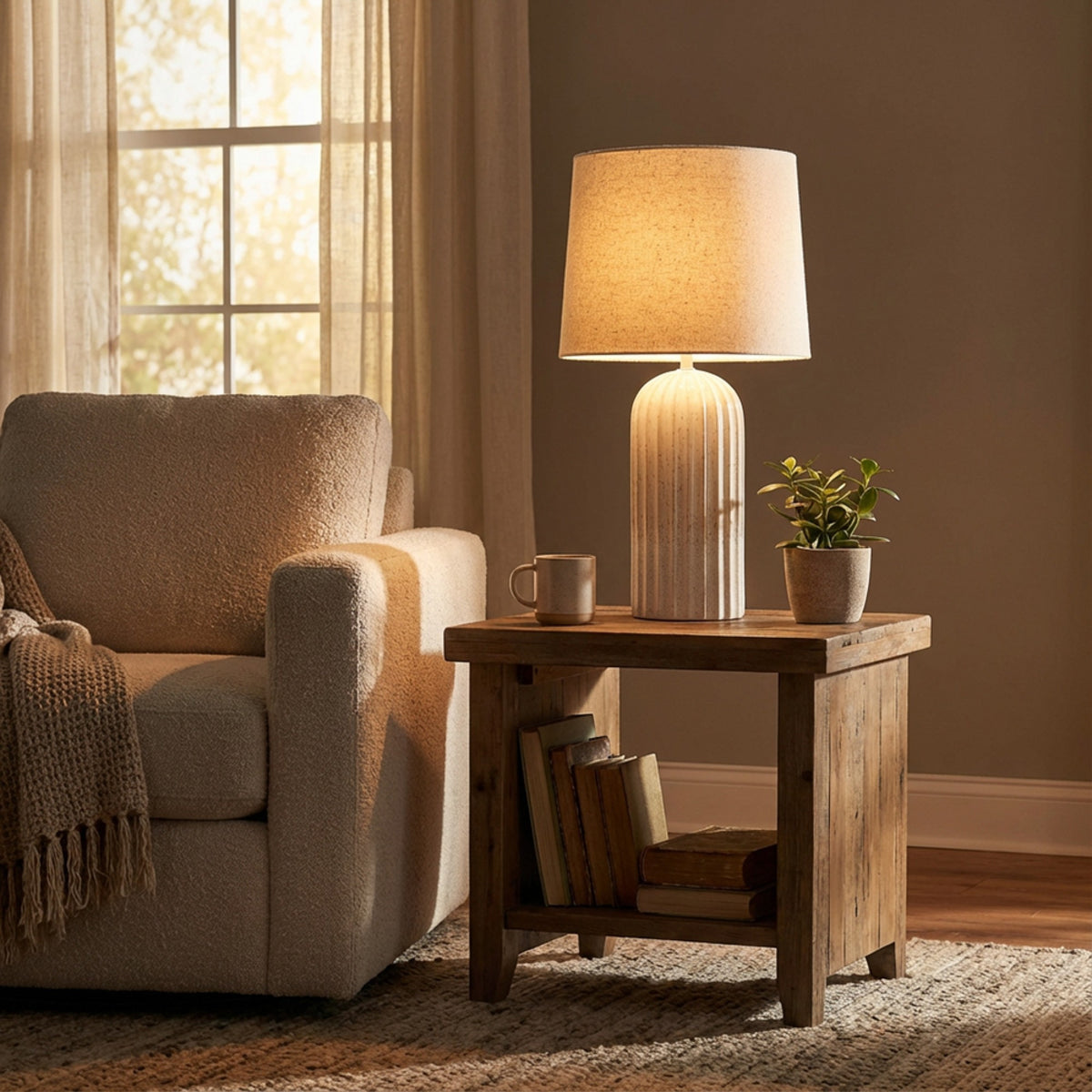 Sloane Ceramic Table Lamp Ridged 64cm