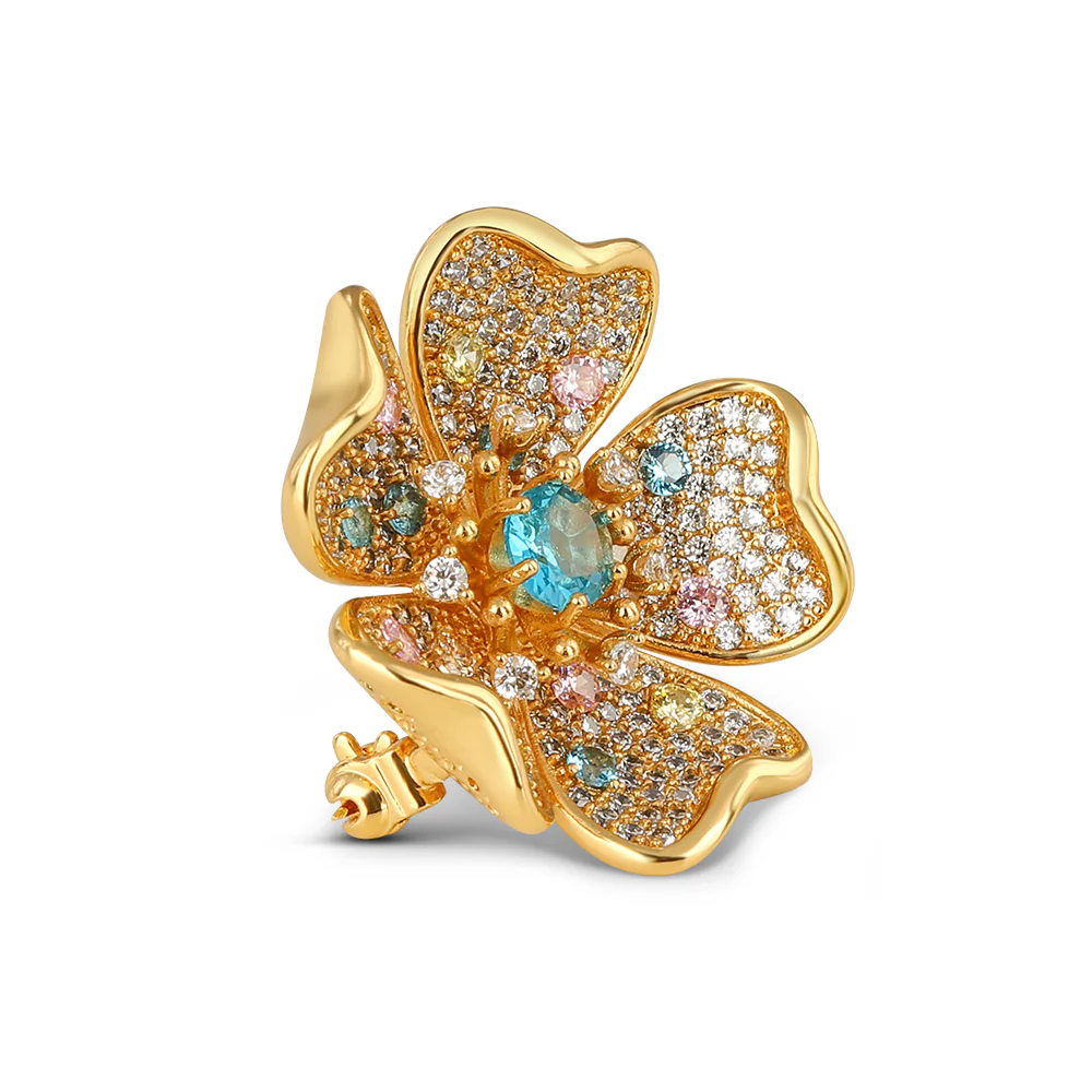 Gold Plated Floral Coloured CZ Brooch