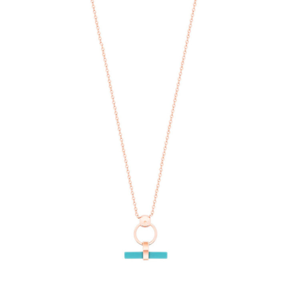 TURQUOISE BAR & CIRCLE PENDANT ROSE GOLD