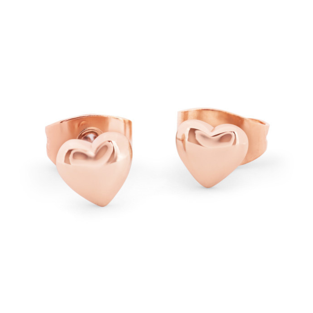 HEART STUD EARRINGS - ROSE GOLD 8MM
