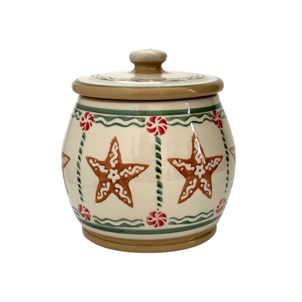 Small Round Lidded Jar Gingerbread Star 2024