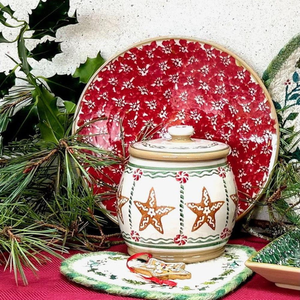 Small Round Lidded Jar Gingerbread Star 2024