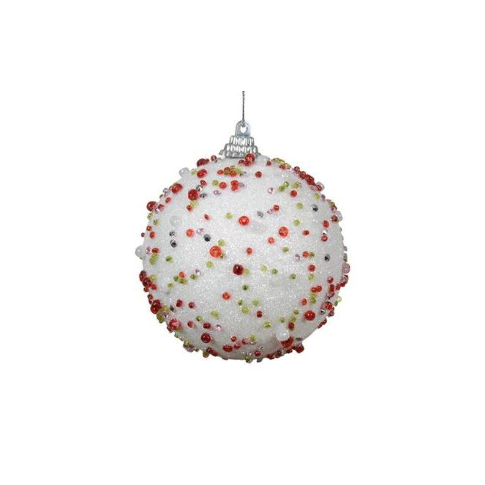 White Bauble With Glitter & Beads