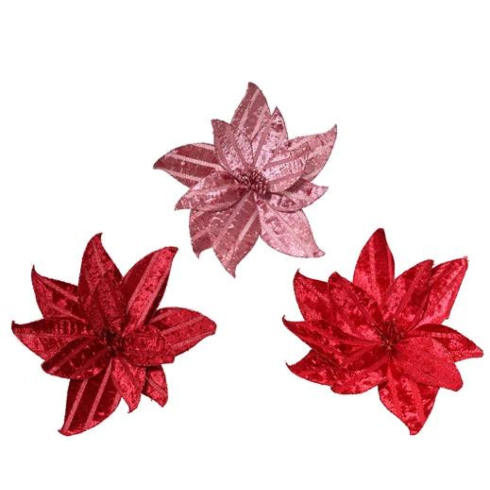 Velvet Striped Poinsettia Clip, 30cm