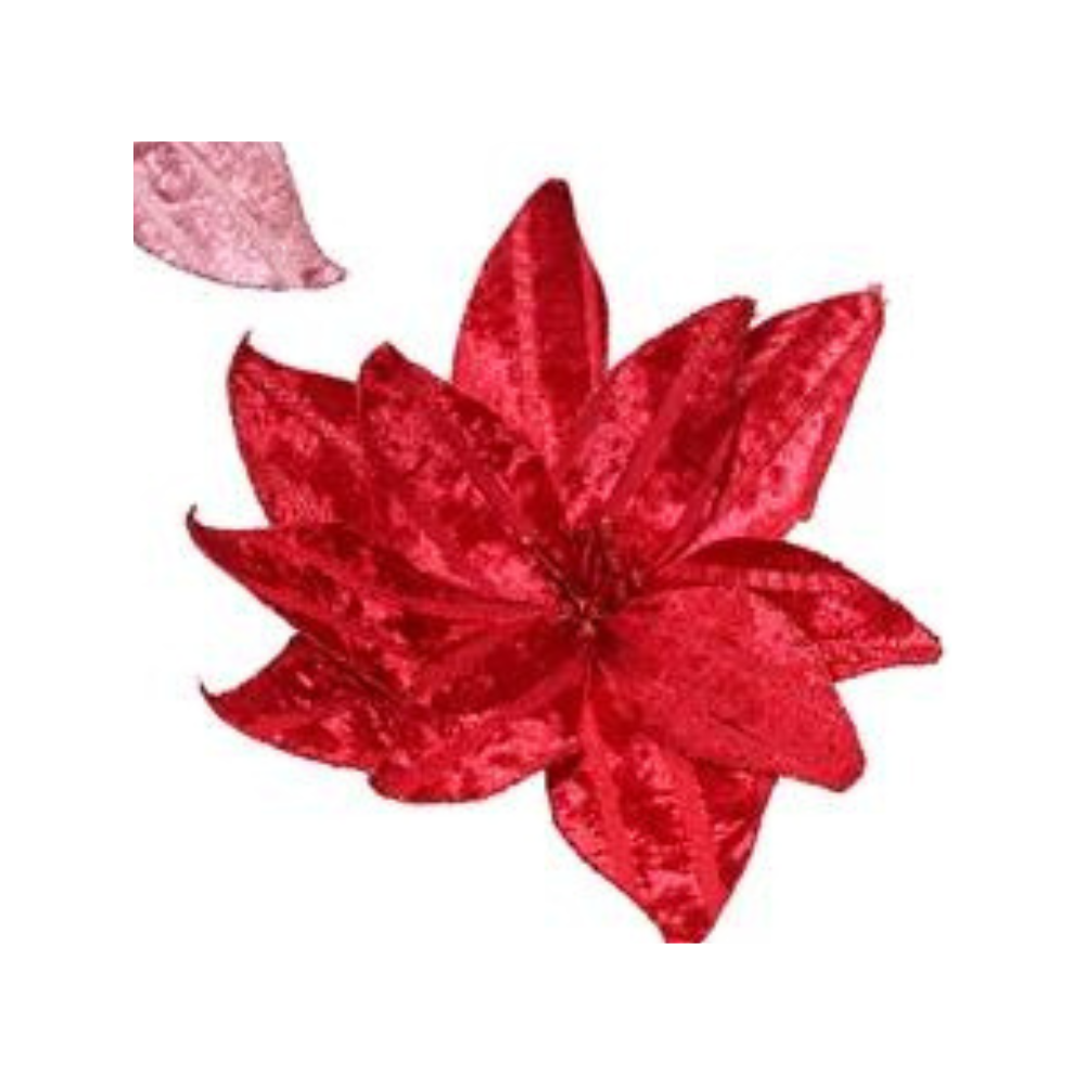 Velvet Striped Poinsettia Clip, 30cm