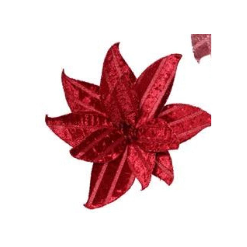 Velvet Striped Poinsettia Clip, 30cm