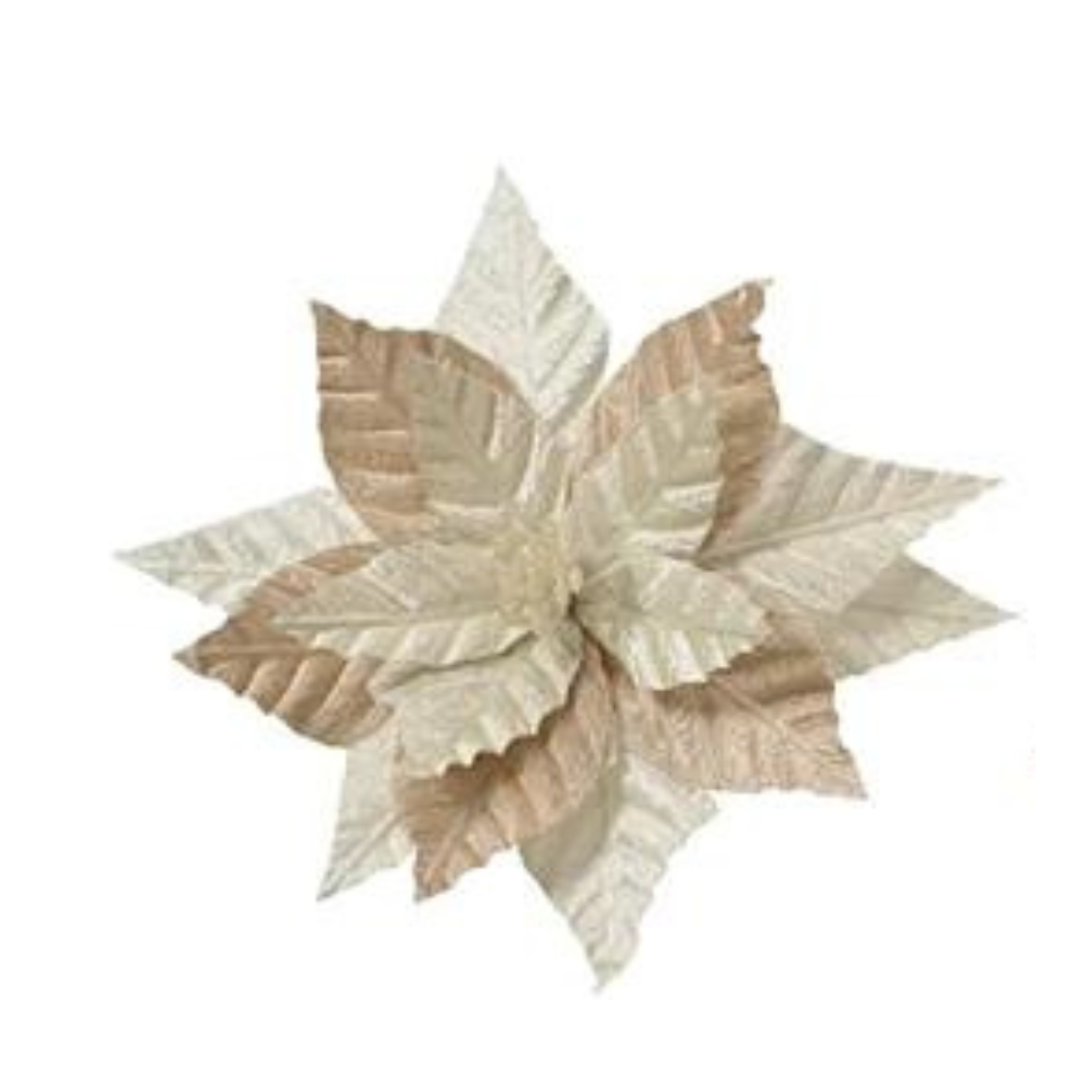 Champagne/ Pearl Poinsettia Clip on Flower 26cm