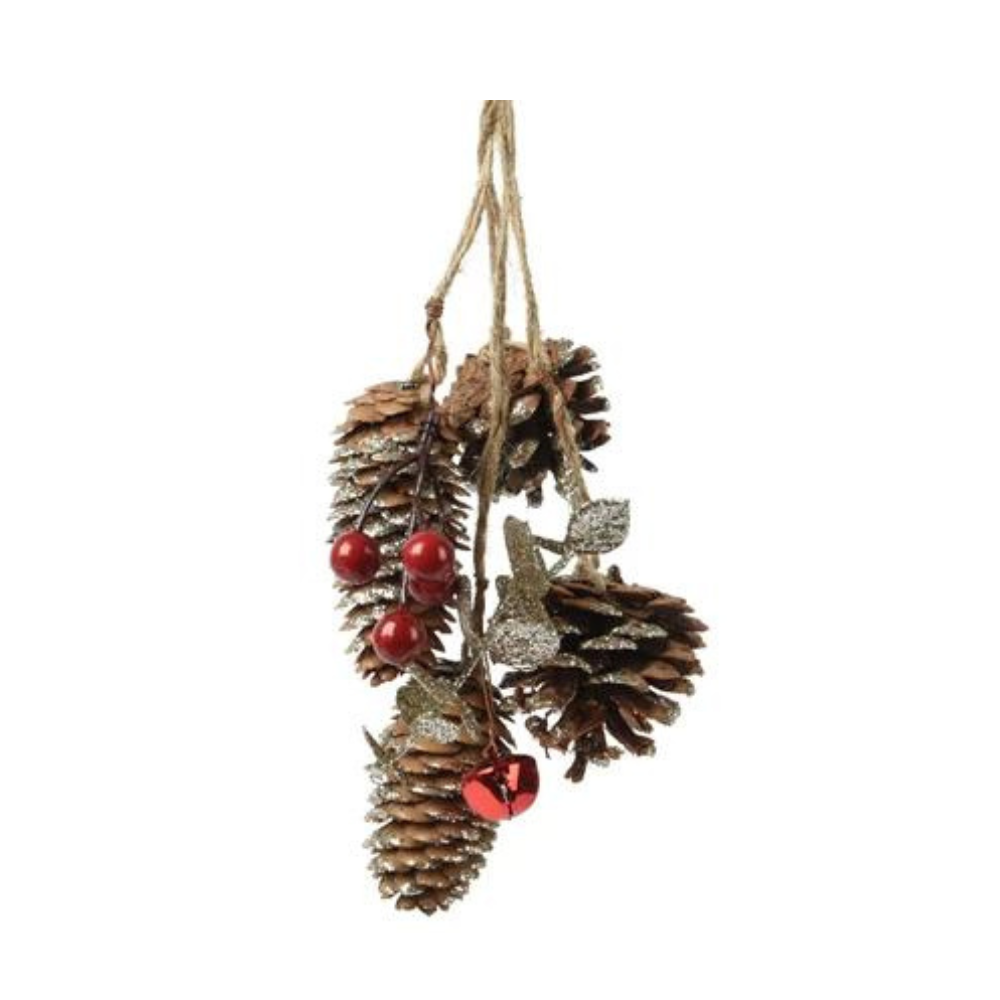 Pinecone Hanging Decoration With Glitter & Berries