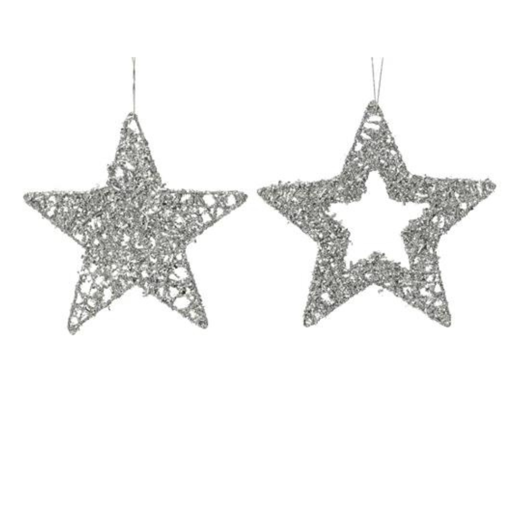 Silver Glitter Star Hanging Decoration