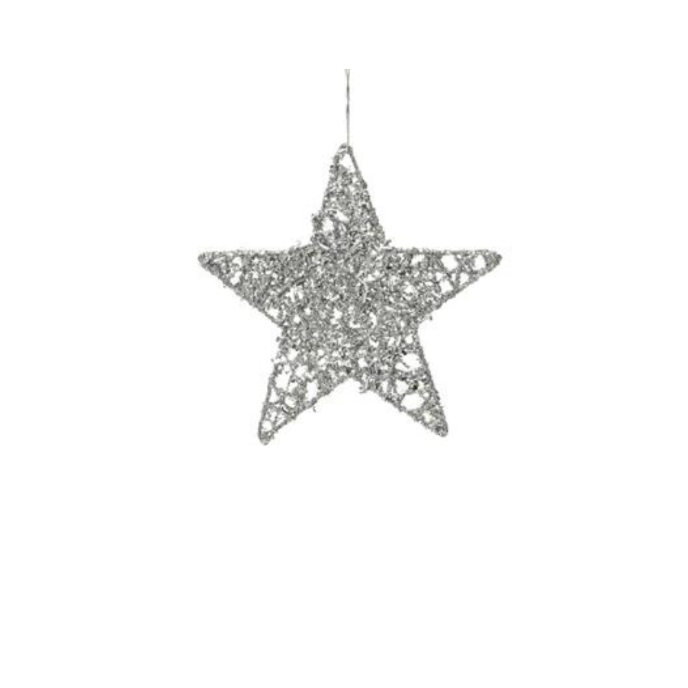 Silver Glitter Star Hanging Decoration