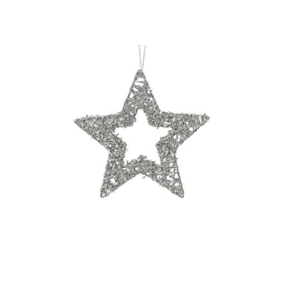 Silver Glitter Star Hanging Decoration